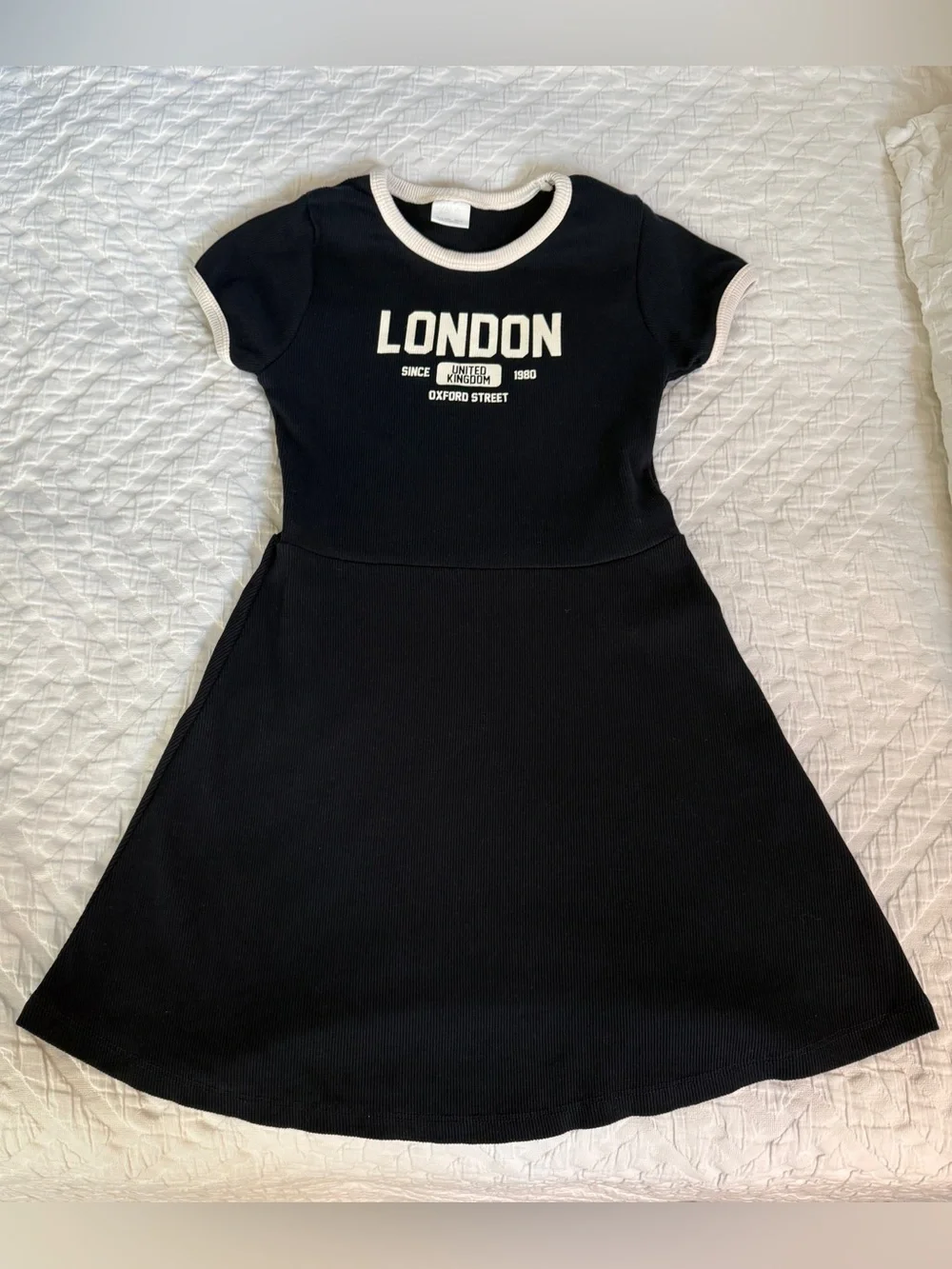 NWOT Zara Girls London Oxford Street Ribbed Ringer Skater Dress Black 12-13Y